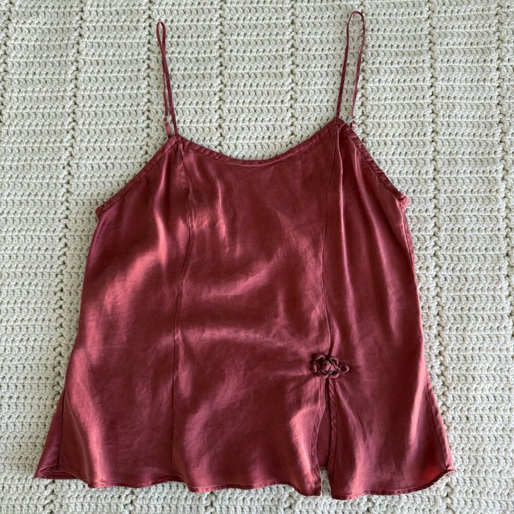 Victoria's Secret Vintage Gold Label Sz M 100% Silk Burgundy Rose Split Camisole